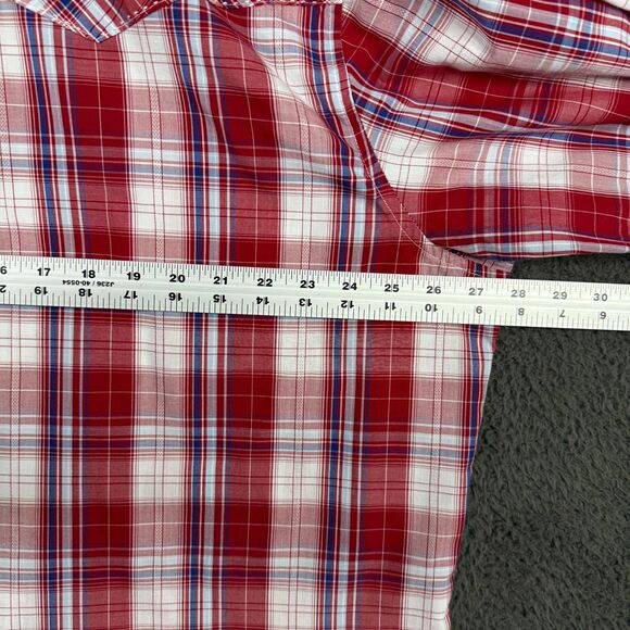 Wrangler Shirt Mens XXL Red Plaid Pearl Snap Western Button Up Long Sleeve - Picture 9 of 12